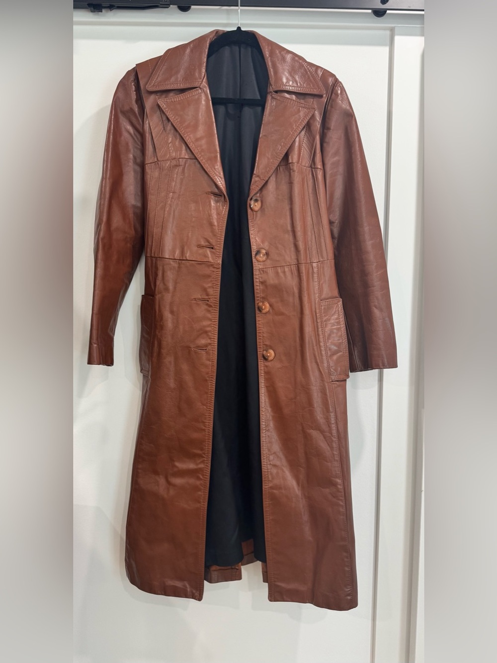 Vintage 70s Classic Brown Leather Trench Coat - Women